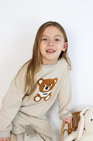 Kız-Erkek (Unisex) Çocuk İnterlok Kumaş Orta Kalınlıkta Nakışlı-Baskılı Örme Basic Eşofman Takımı
