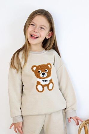 Kız-Erkek (Unisex) Çocuk İnterlok Kumaş Orta Kalınlıkta Nakışlı-Baskılı Örme Basic Eşofman Takımı