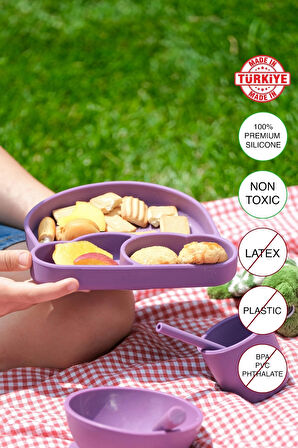 Babychefs %100 Premıum Silikon 6'lı Mama Seti Vakum Sistemli Mor (Silikon 2'li Kaşık Seti Hediye)