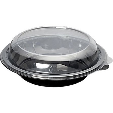 ŞeyliŞeyler - Siyah Mikrodalga Uyumlu Yuvarlak Salata Kabı 750 cc 50'li Set - Şeffaf Kapaklı Paket Servis Kasesi