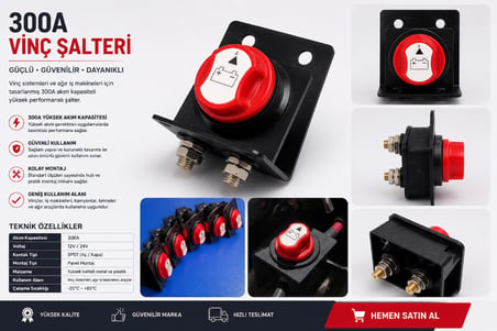 300A Vinç Şalteri | Akü Kesici Şalter | Ağır Hizmet Tipi 12V / 24V
