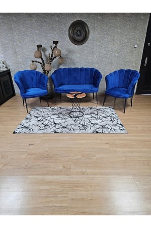 Siyah  Boyalı Tel Ayak Papatya Çay Seti Koltuk Takımı , Balkon, Salon, Ofis, Cafe Koltuk Takımı