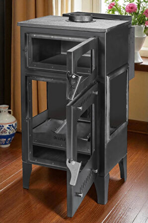 Şık Camlı Pelet & Odunlu Soba – 8kW, Fırınlı Şömine