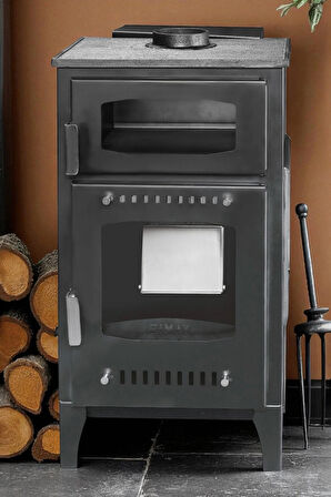 Şık Camlı Pelet & Odunlu Soba – 8kW, Fırınlı Şömine