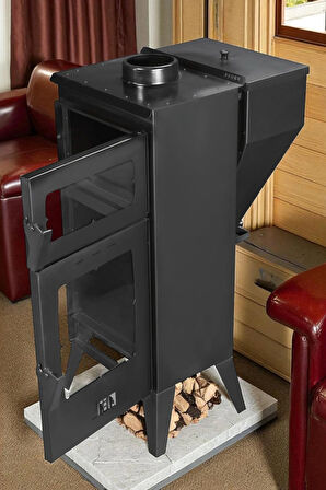 Fırınlı Geniş Camlı Pelet Şömine Sobası – 6 kW, Akıllı Isı Kontrolü
