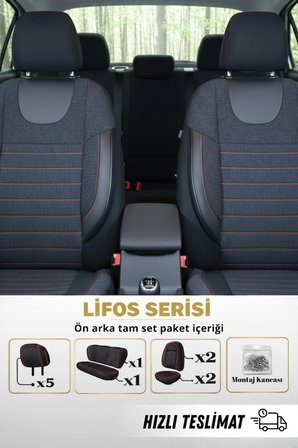 Lifos Serisi Koton Kumaş Universal Oto Koltuk Kılıfı Tam Set