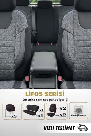 Lifos Serisi Koton Kumaş Universal Oto Koltuk Kılıfı Tam Set