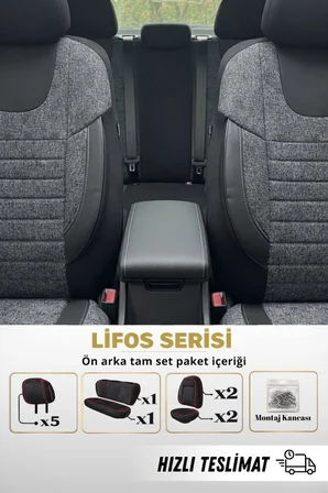 Lifos Serisi Koton Kumaş Universal Oto Koltuk Kılıfı Tam Set