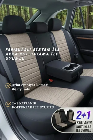 Lifos Serisi Koton Kumaş Universal Oto Koltuk Kılıfı Tam Set