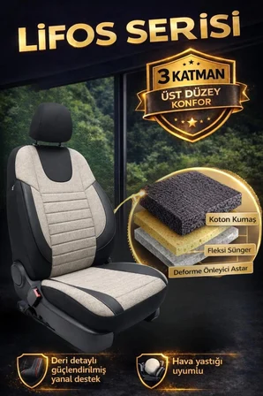 Lifos Serisi Koton Kumaş Universal Oto Koltuk Kılıfı Tam Set