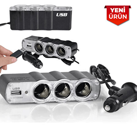 12V-24V 3'LÜ Çakmak Soketi Çoklayıcı Ve USB Çevirici WF-0120
