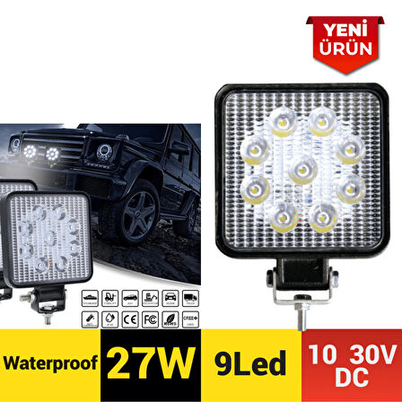 27W 9 Ledli Kare 10-30V Çalışma Lambası 301 0507