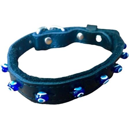 Desingshop Hakiki Deri Nazar Boncuklu Kedi ve Köpek Tasması Siyah 38CM x 1,5cm