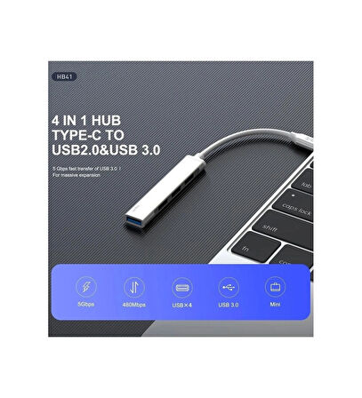 Desingshop All 4 In 1 Type-C To USB 3.0 Hub Adaptör Çevirici & Dönüştürücü Çoğaltıcı