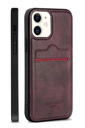 Iphone 11 Uyumlu Kartlıklı Deri Kılıf Bordo