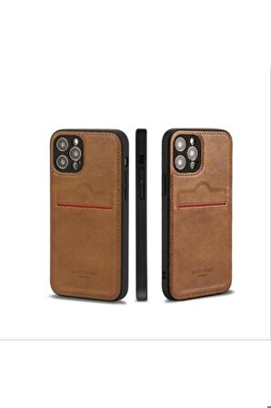 DESİNGSHOP Iphone 11 Pro Max Uyumlu Kartlıklı Lüx Deri Kılıf Kahverengi