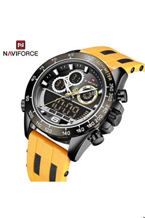 Naviforce Dijital Analog Sarı Kayışlı Alarm Aydınlatmalı Casual Erkek Kol Saati