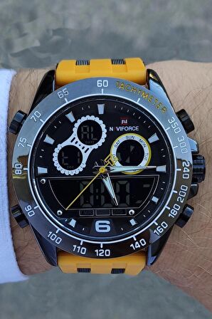 Naviforce Dijital Analog Sarı Kayışlı Alarm Aydınlatmalı Casual Erkek Kol Saati
