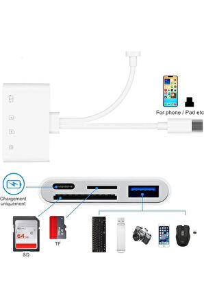 Desingshop 4 İn 1 Lightning Ve Type-C Çıkışlı Çoklu Kablolu SD TF Kart Okuyucu Usb Hub