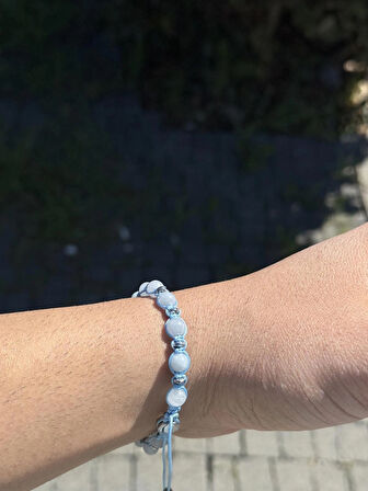 Akuamarin, Hematit Bileklik - Sandor Blue Bileklik - Tasarım Bileklik 6mm Ayarlanabilir