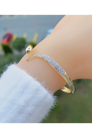 Xuping 14k Altın Kaplama Yılan Model Zirkon Taşlı Şık Hediyelik Kadın Kelepçe Bileklik