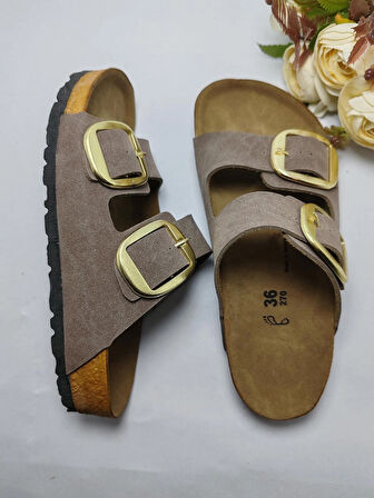 Mantar Taban Birkenstocks Model Arızona Model Çift Tokalı Ortopedik Terlik