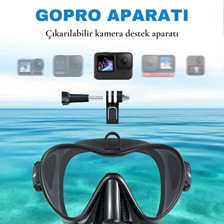 Buğu Önleyici Dalış Maskesi | Kamera Montajlı Serbest Dalış Maskesi | Temperli Cam & Geniş Görüş Açısı | Su Sızdırmaz & Ergonomik Tasarım | Ayarlanabilir Silikon Kayışlı Şnorkel Maskesi