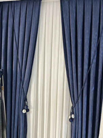 Keten Şantuk Mavi Perde İki Kanat Sık Pile