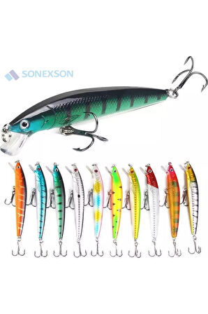 10 Adet 10cm 9gr Minnow Olta Yem Seti Rapala 1m Derinlik 10 Renk Karbon Çelik İğne