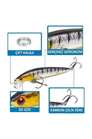 10 Adet 10cm 9gr Minnow Olta Yem Seti Rapala 1m Derinlik 10 Renk Karbon Çelik İğne