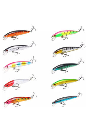 10 Adet 10cm 9gr Minnow Olta Yem Seti Rapala 1m Derinlik 10 Renk Karbon Çelik İğne