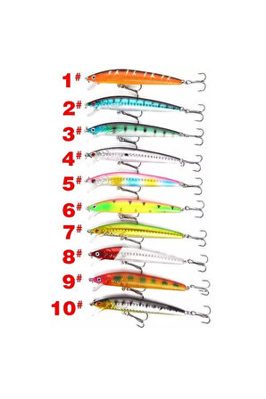 10 Adet 10cm 9gr Minnow Olta Yem Seti Rapala 1m Derinlik 10 Renk Karbon Çelik İğne