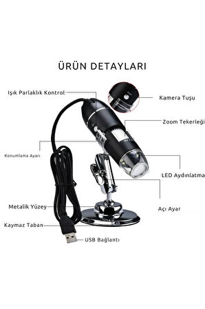 1600X Zoom 2MP USB Dijital Mikroskop – 8 LED Aydınlatmalı Kamera