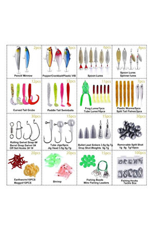 302 Parça Çantalı Balık Olta İğne Silikon Kurşun Yem Seti 1. Kalite Komple Set