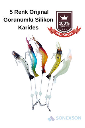 5 Renk Orjinal Görünümlü Silikon Karides - Balık Av Yemi 7.5 cm / 5.5 gr