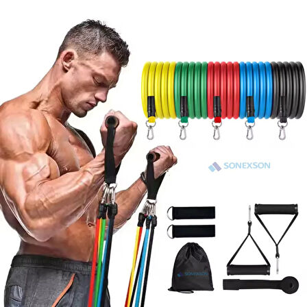11 Parça Direnç Lastiği Seti Pilates Kondisyon Yoga Kardiyo Aerobik Fitness Egzersiz Direnç Lastik