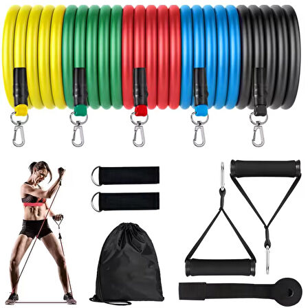 11 Parça Direnç Lastiği Seti Pilates Kondisyon Yoga Kardiyo Aerobik Fitness Egzersiz Direnç Lastik