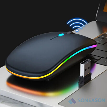 Kablosuz Bluetooth Mouse Rgb Ledli Şarj Edilebilir Sessiz Kullanım