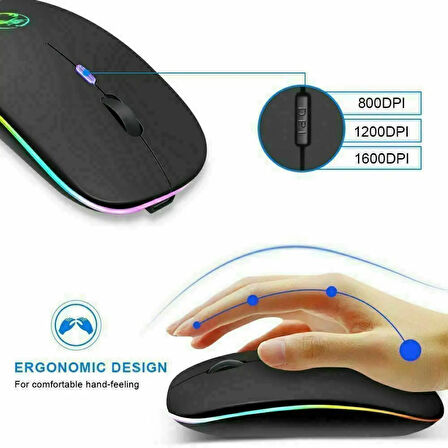 Kablosuz Bluetooth Mouse Rgb Ledli Şarj Edilebilir Sessiz Kullanım