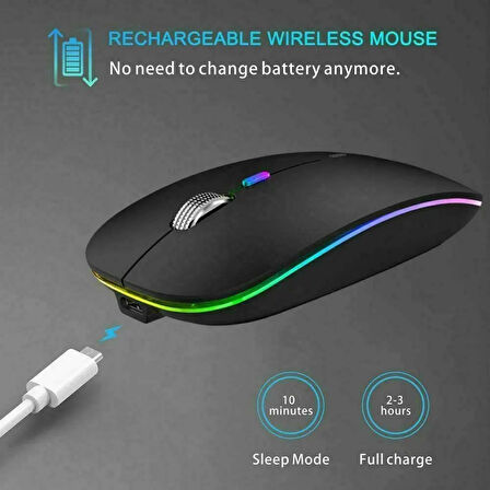 Kablosuz Bluetooth Mouse Rgb Ledli Şarj Edilebilir Sessiz Kullanım