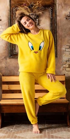 SUNZER HOMEWEAR twiti kadın sarı peluş