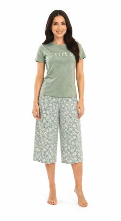 sunzer homewear %100 pamuk penye kumaşı bayan kapri pijama takımı