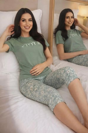 sunzer homewear %100 pamuk penye kumaşı bayan kapri pijama takımı