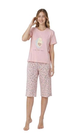 sunzer homewear %100 pamuk pembe bayan kapri pijama takımı