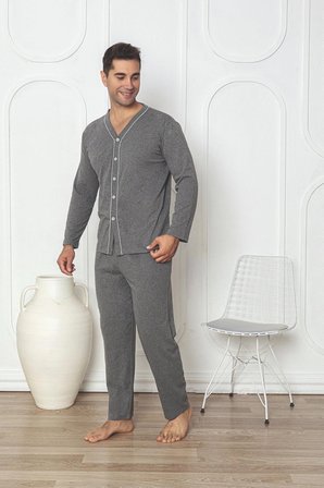 sunzer homewear erkek önden düğmeli gri erkek pijama takımı