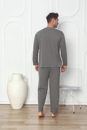 sunzer homewear erkek önden düğmeli gri erkek pijama takımı