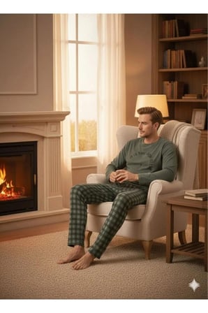 SUNZER HOMEWEAR haki renk mevsimlik erkek pijama takımı