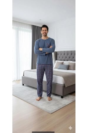 SUNZER HOMEWEAR mevsimlik üst cepli açık mavi üst cepli erkek pijama takımı