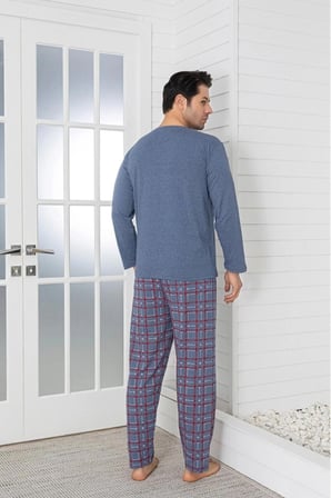 SUNZER HOMEWEAR mevsimlik üst cepli açık mavi üst cepli erkek pijama takımı