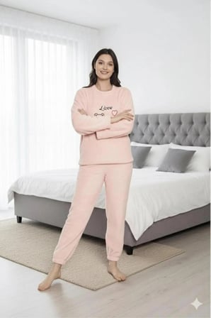 SUNZER HOMEWEAR kadın pembe kışlık peluş takım